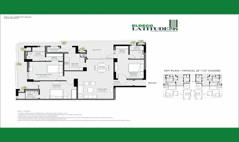 Eldeco Latitude 27 3BHK floor plan